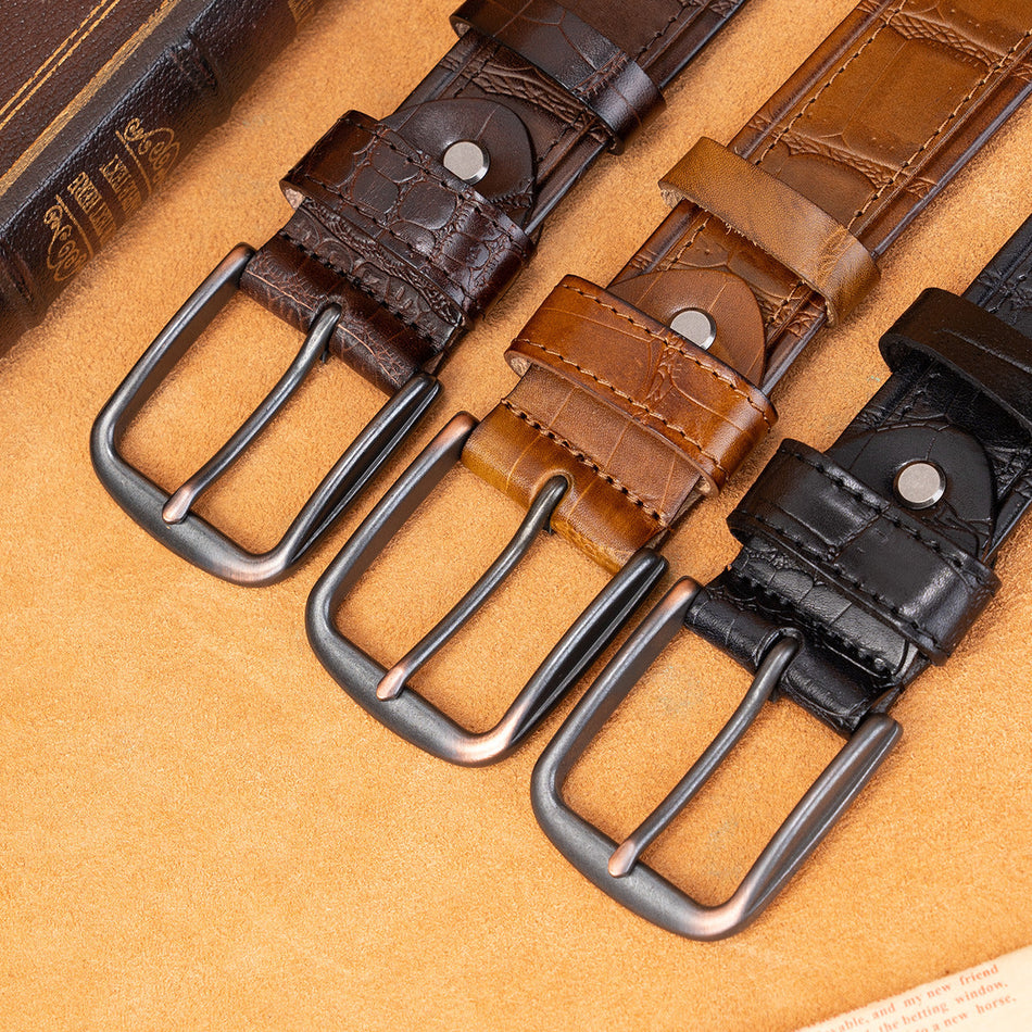 Men’s First Layer Cowhide Pin Buckle Belt – Classic Casual