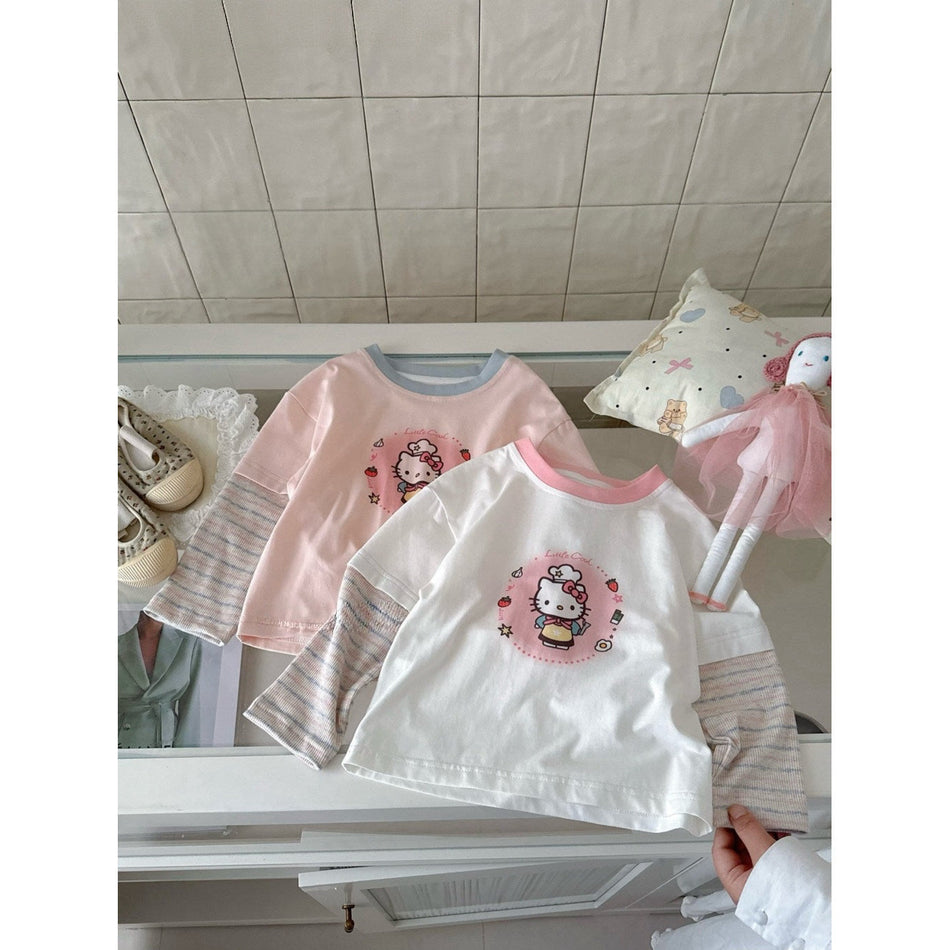 Girls Fake Two-Piece Cartoon Long Sleeve Top 2026