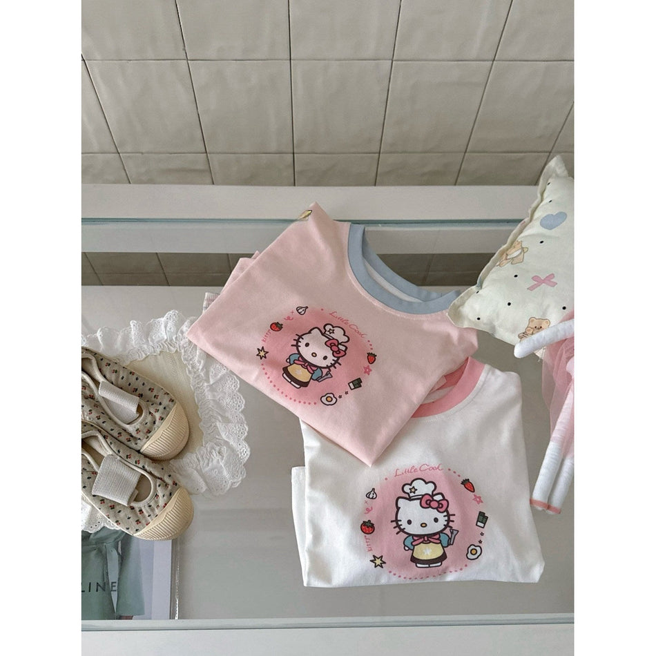 Girls Fake Two-Piece Cartoon Long Sleeve Top 2026