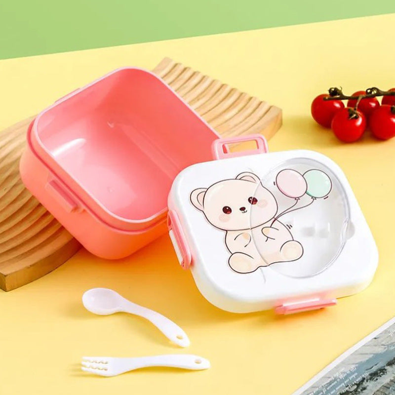 Cartoon Microwaveable Plastic Lunch Box Food Grade Cutlery Set
