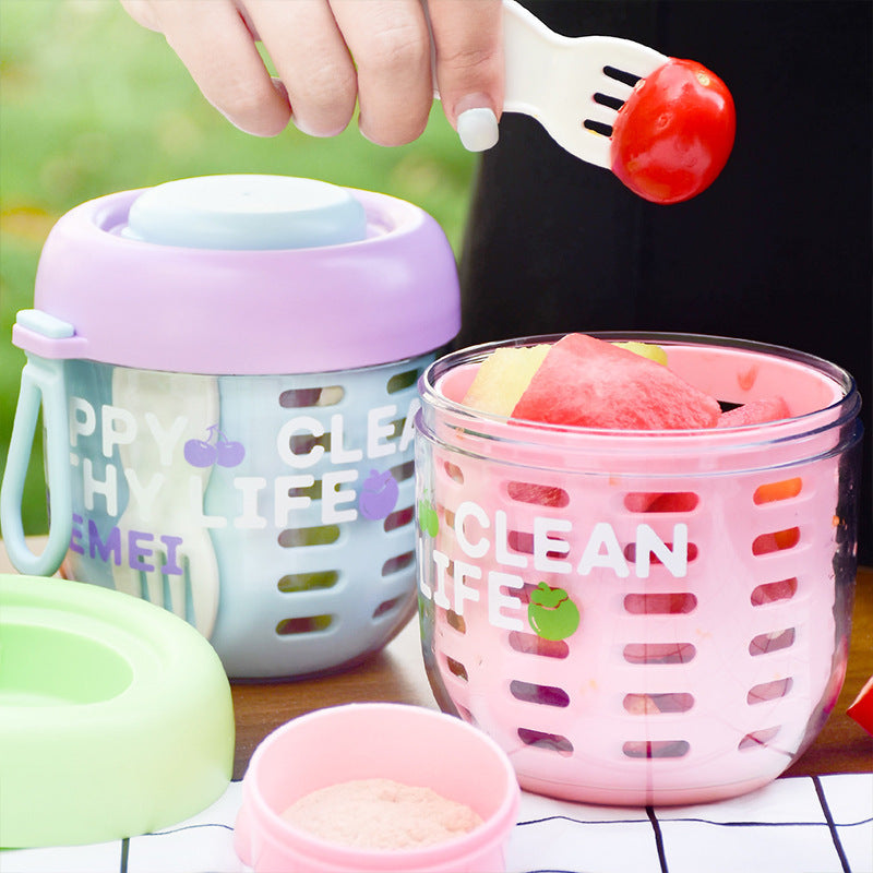 Double Layer Salad Cup Portable Fruit Cup Draining Fresh Keeper