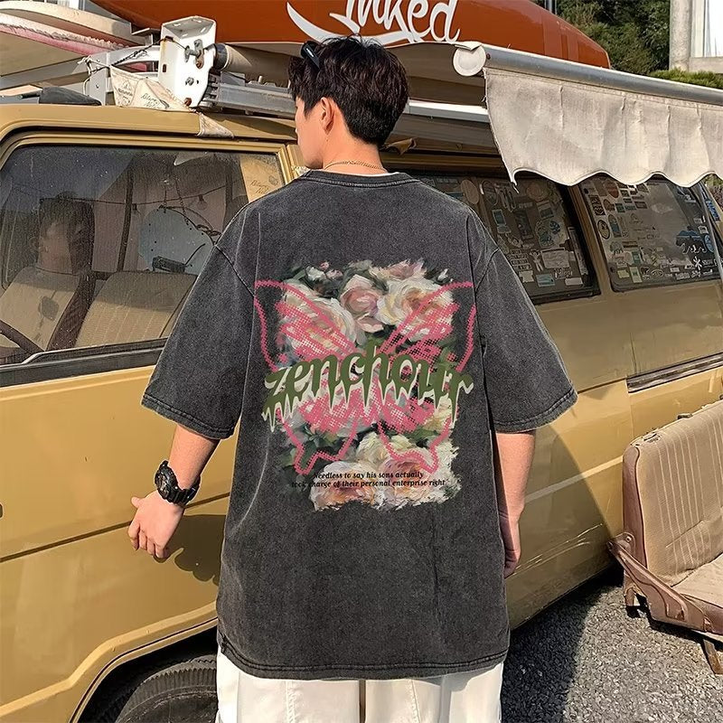 Men’s American Retro Washed T-Shirt – Trendy Couple Style
