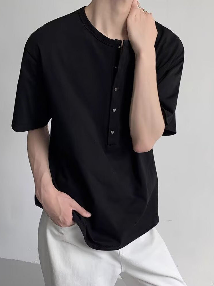 Men’s Henry Collar Polo Shirt – Summer Slim-Fit Classic