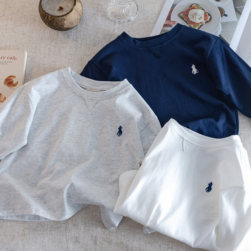 Boys Solid Color Cotton Long-Sleeve T-Shirt 2026