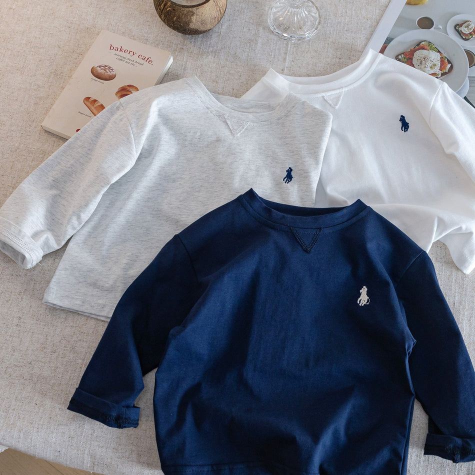 Boys Solid Color Cotton Long-Sleeve T-Shirt 2026