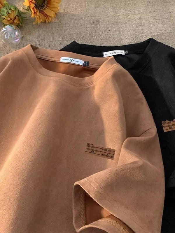 Men’s Suede Round Neck T-Shirt – Summer Retro Casual