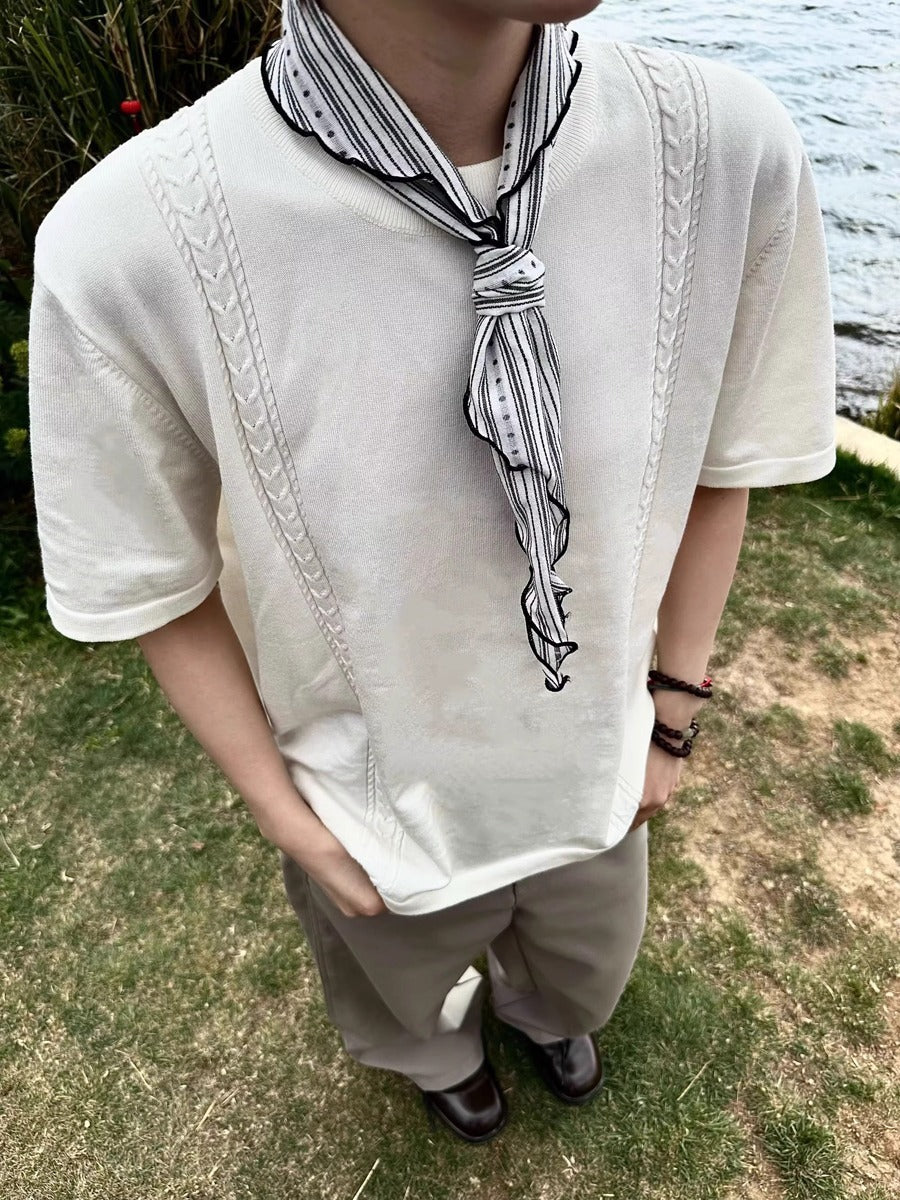 Men’s Ice Silk Knitted T-Shirt – Retro Summer Casual