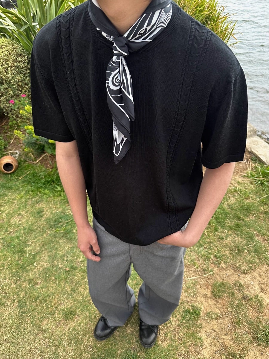 Men’s Ice Silk Knitted T-Shirt – Retro Summer Casual