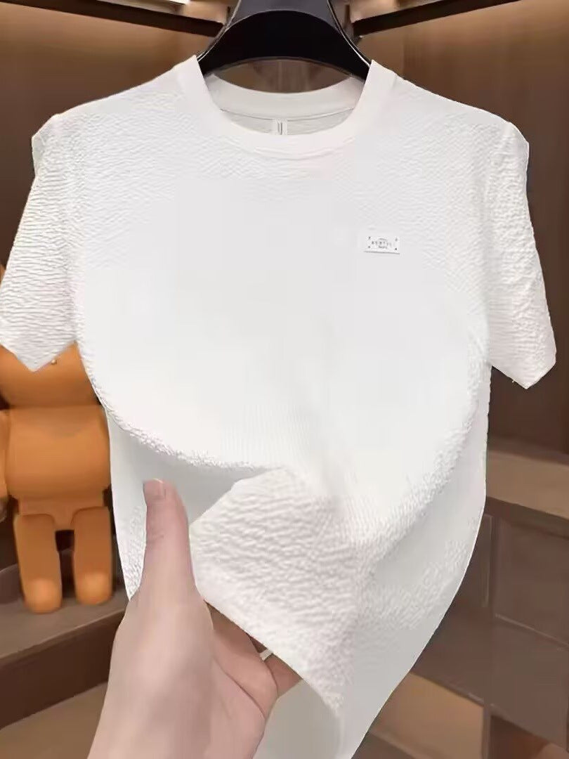Men’s Ice Silk Round Neck T-Shirt – Summer Luxury Casual