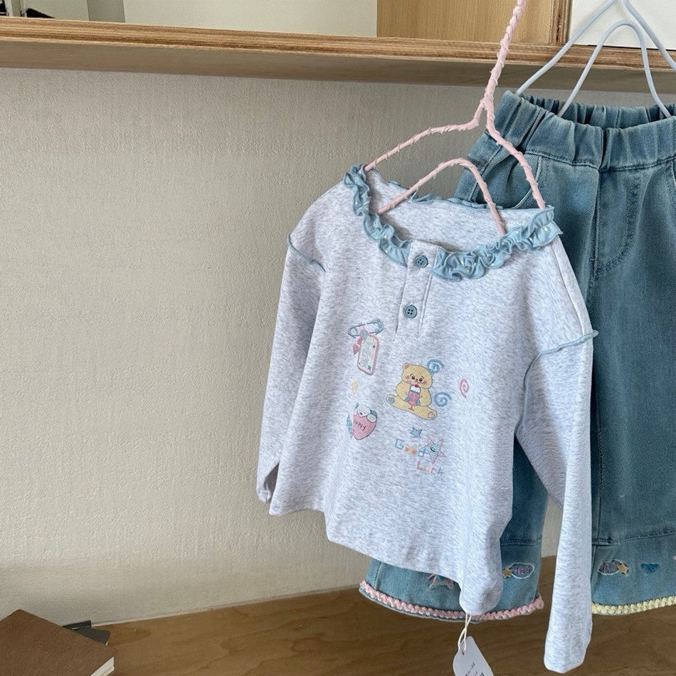 Girls Cartoon Bear Long-Sleeve T-Shirt 2026