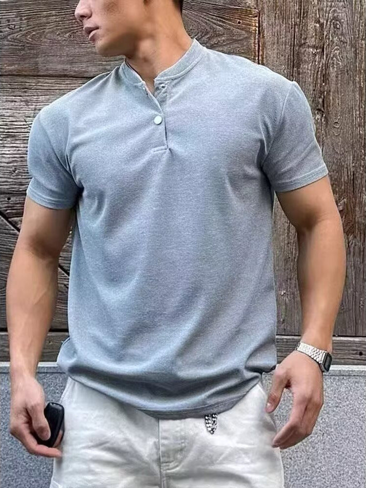 Men’s Henley Collar Waffle T-Shirt – Slim Summer Casual