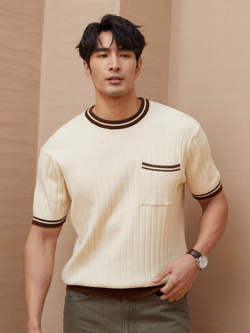 Men’s American Retro Knitted T-Shirt – Trendy Summer Top