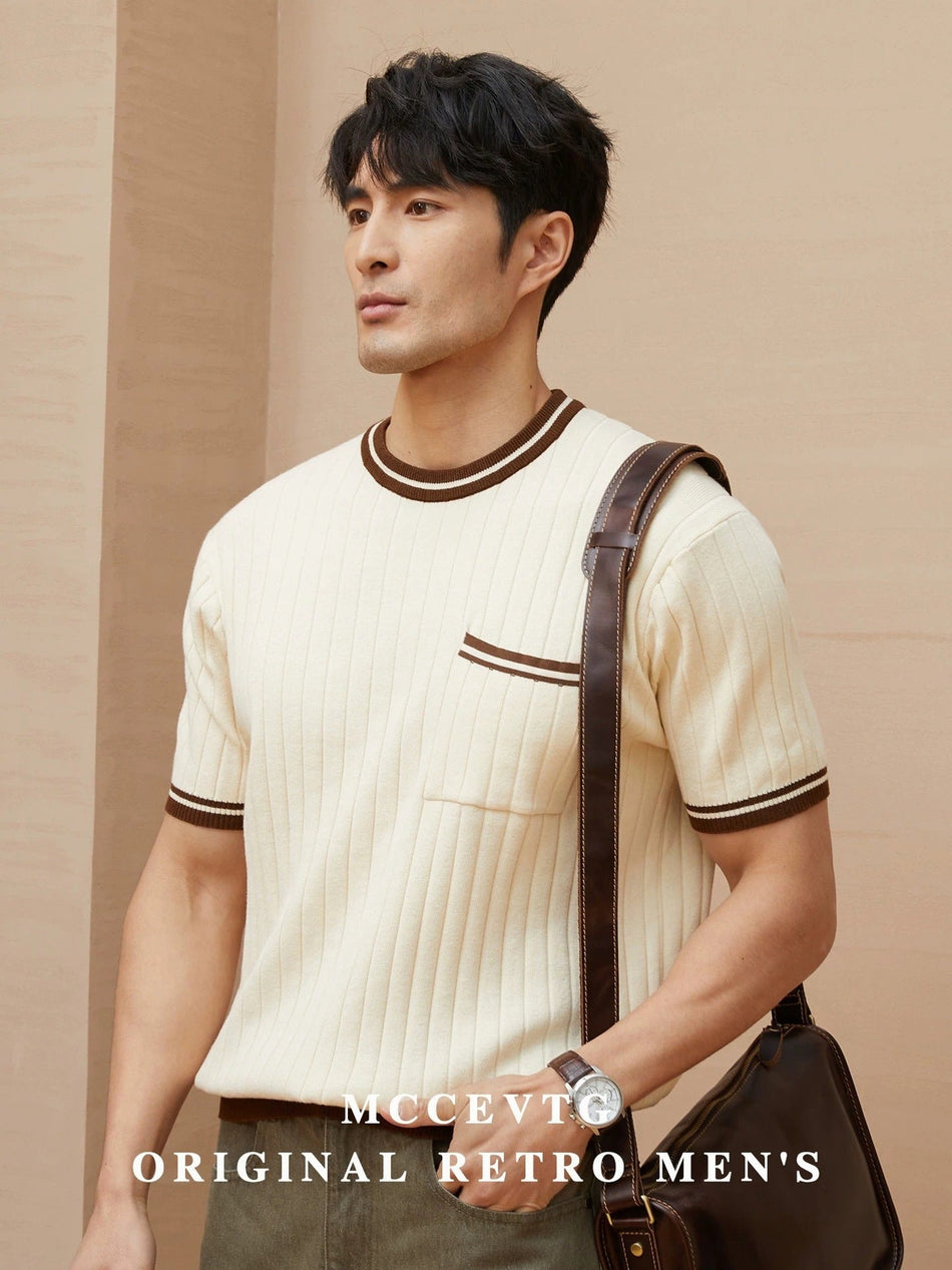 Men’s American Retro Knitted T-Shirt – Trendy Summer Top