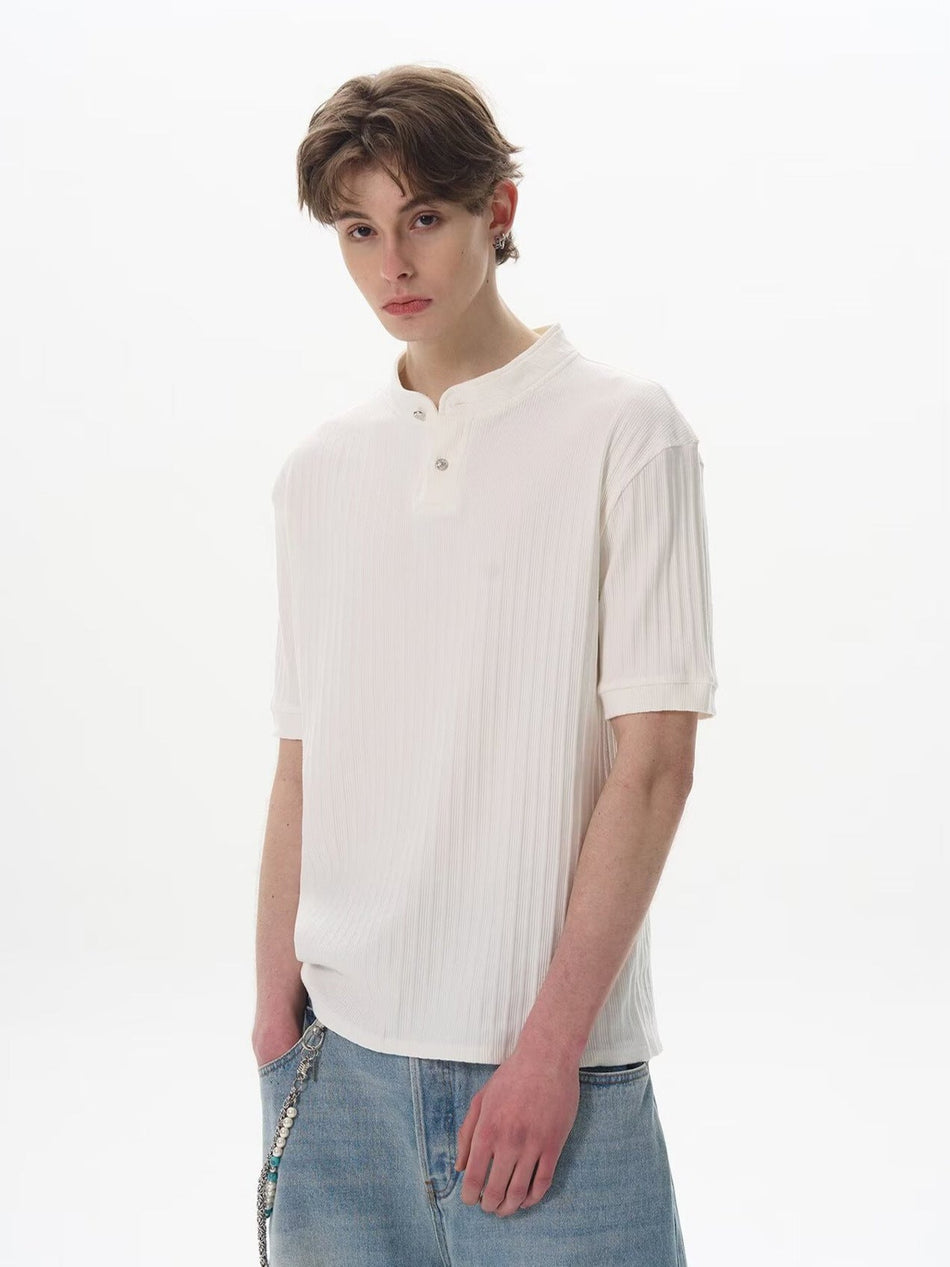 Men’s Henry Collar Knitted T-Shirt – Summer Old Money Style