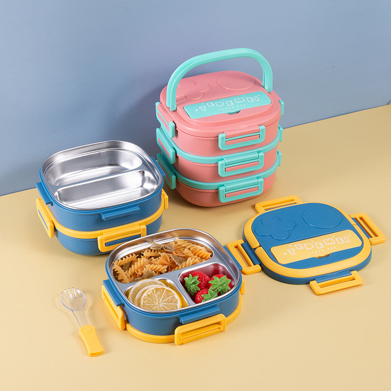 Layered Stainless Steel Insulated Lunch Box Sealed With Tableware
