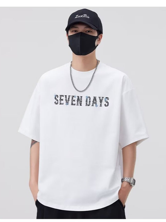 Men’s American Letter Print T-Shirt – Summer Casual Loose