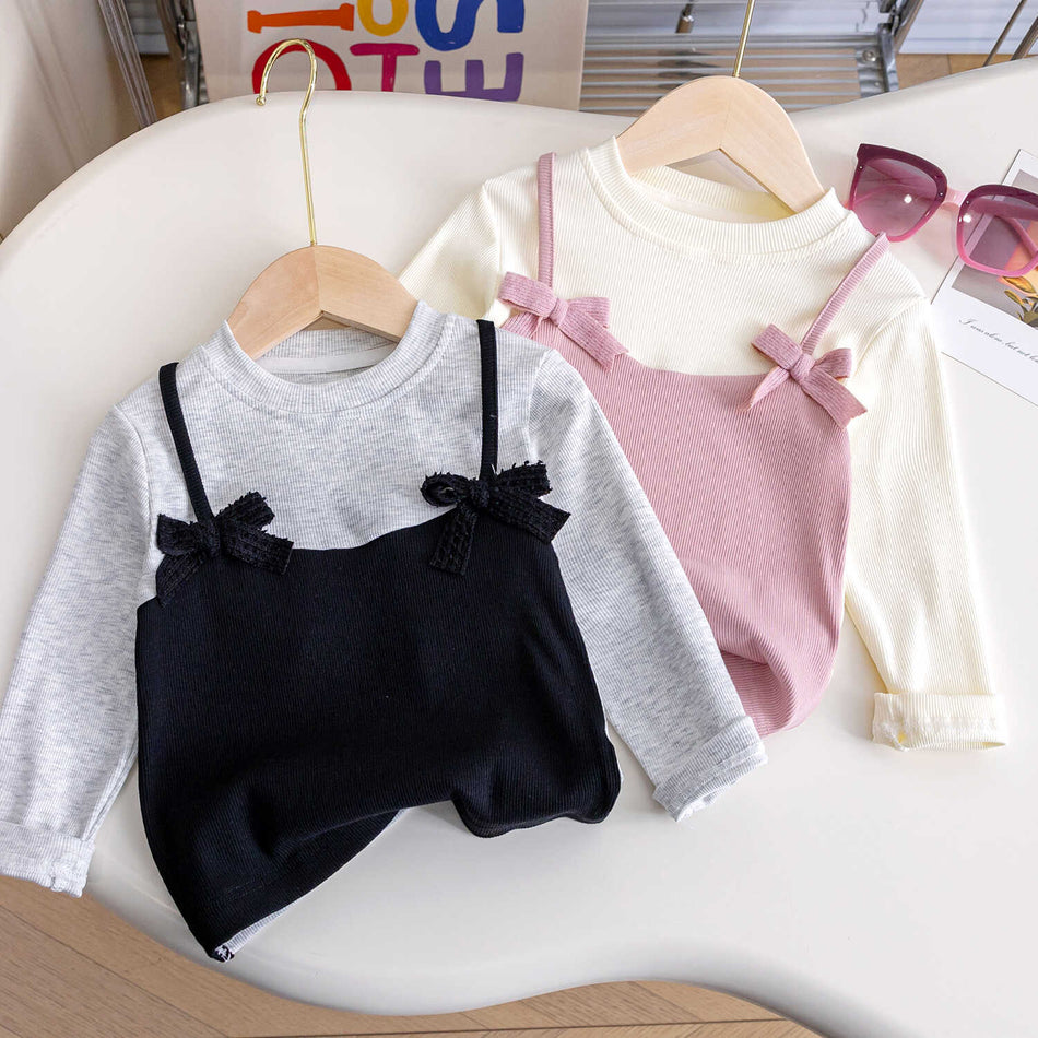 Girls Bowknot Fake Two-Piece Top Autumn 2026