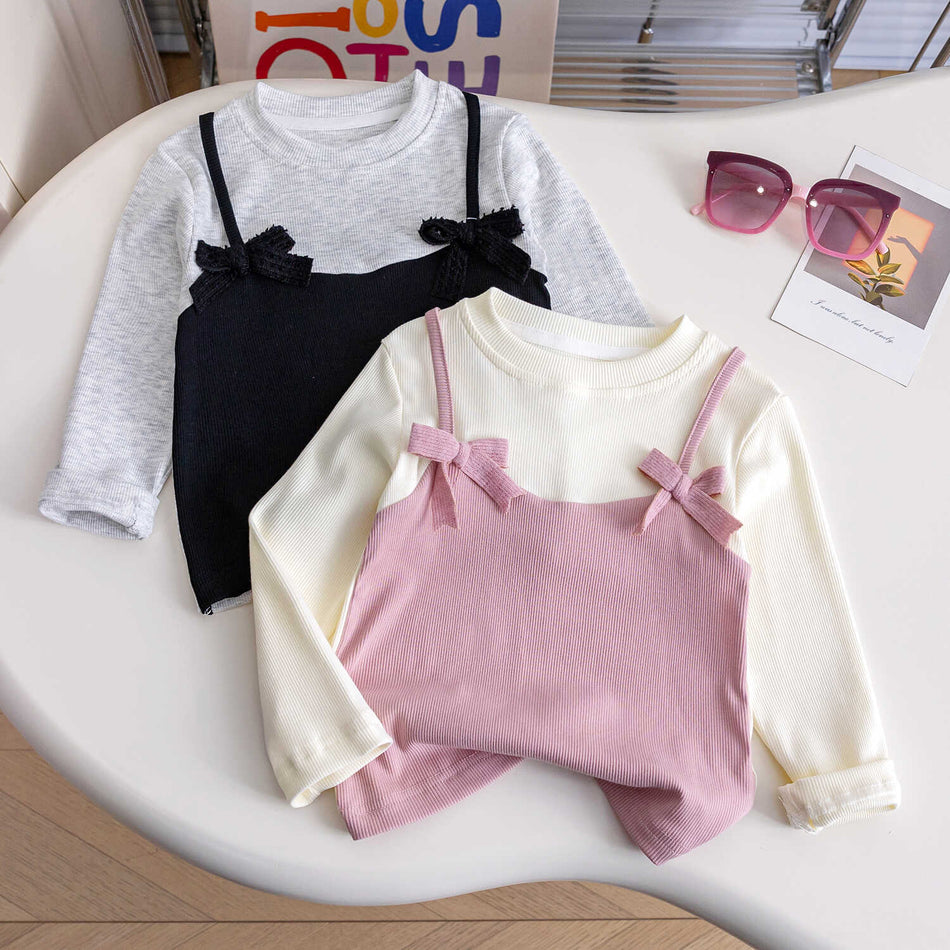 Girls Bowknot Fake Two-Piece Top Autumn 2026