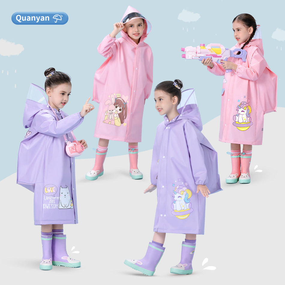 Cute Cartoon Kids' Raincoat with Backpack Space