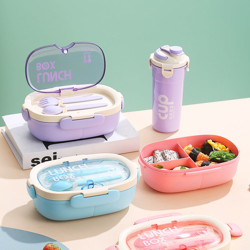 Oval Simple Lunch Box Set With Water Cup Compartment Portable