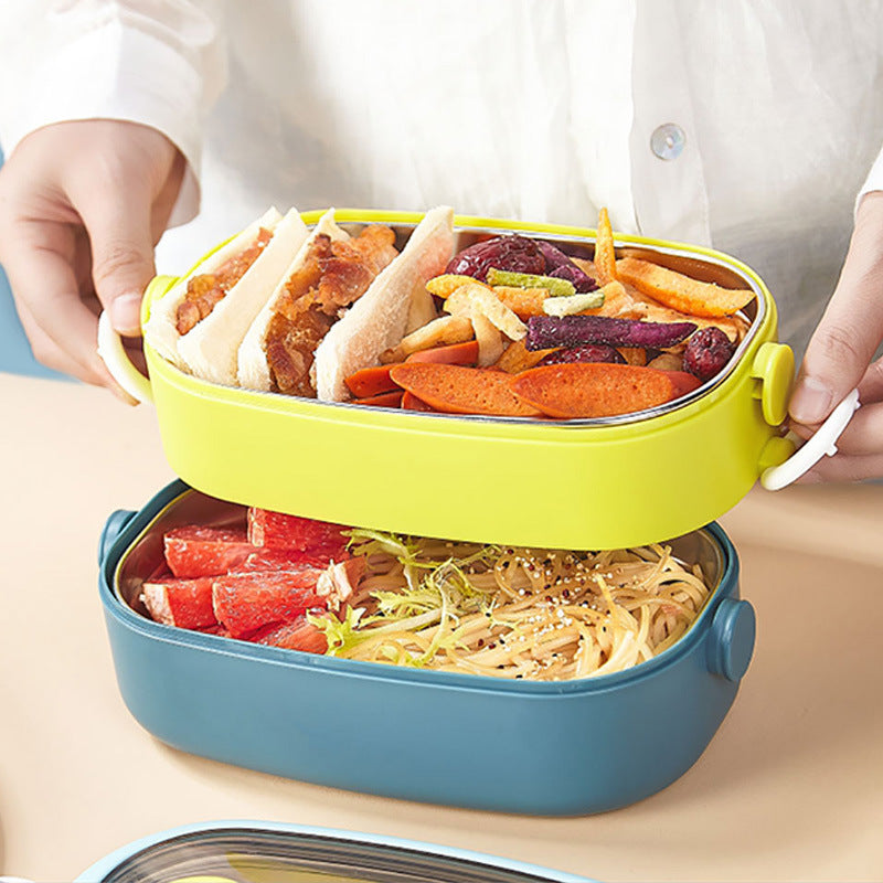 Japanese Stainless Steel Double Layer Lunch Box With Tableware