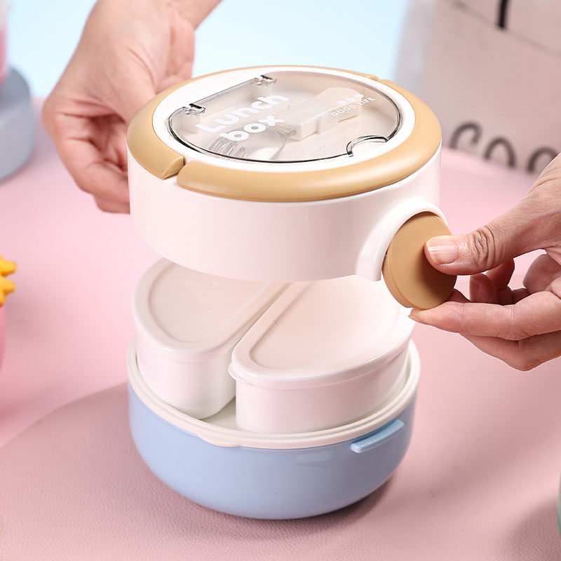 304 Stainless Steel Round Compartment Lunch Box Portable Elegant