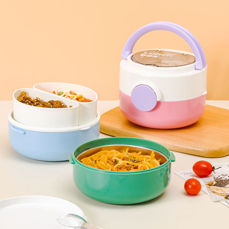 304 Stainless Steel Round Compartment Lunch Box Portable Elegant