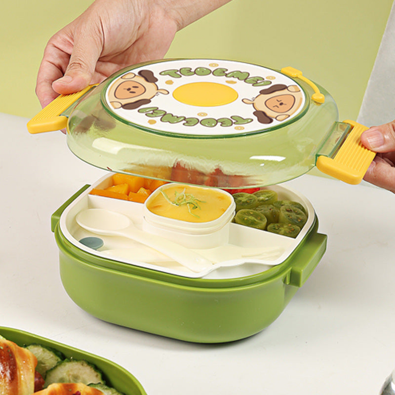Cute Cartoon Multi Layer Lunch Box With Sauce Box Kids Portable