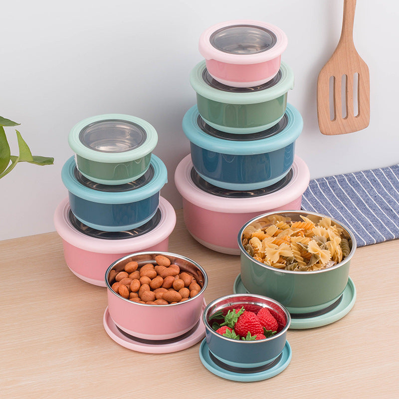Round Stainless Steel Sealed Lunch Box With Lid Storage Bowl