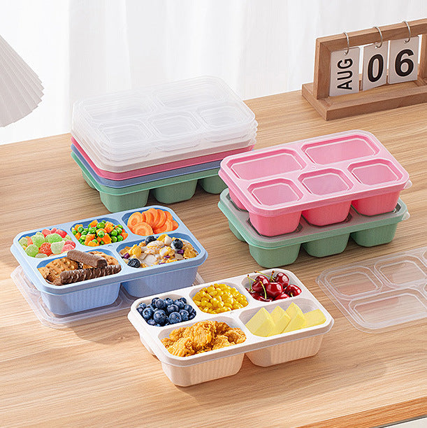 Wheat Straw Five Compartment Lunch Box Microwave Safe Portable