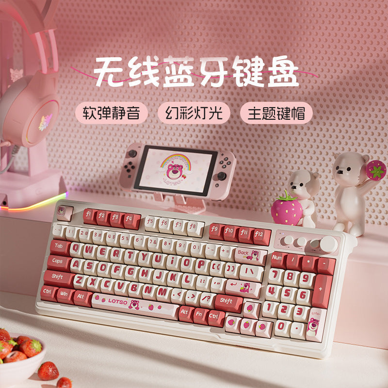 Girls Strawberry Bear Wireless Keyboard & Mouse Set