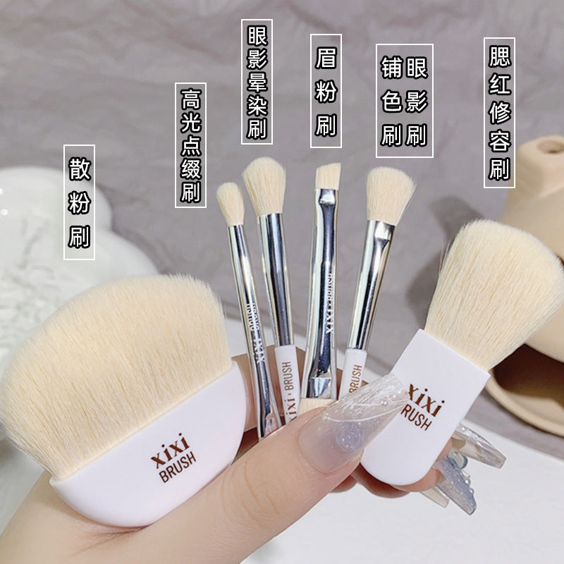 Xixi 6-Pc Mini Makeup Brush Set | Soft Animal Hair Kit