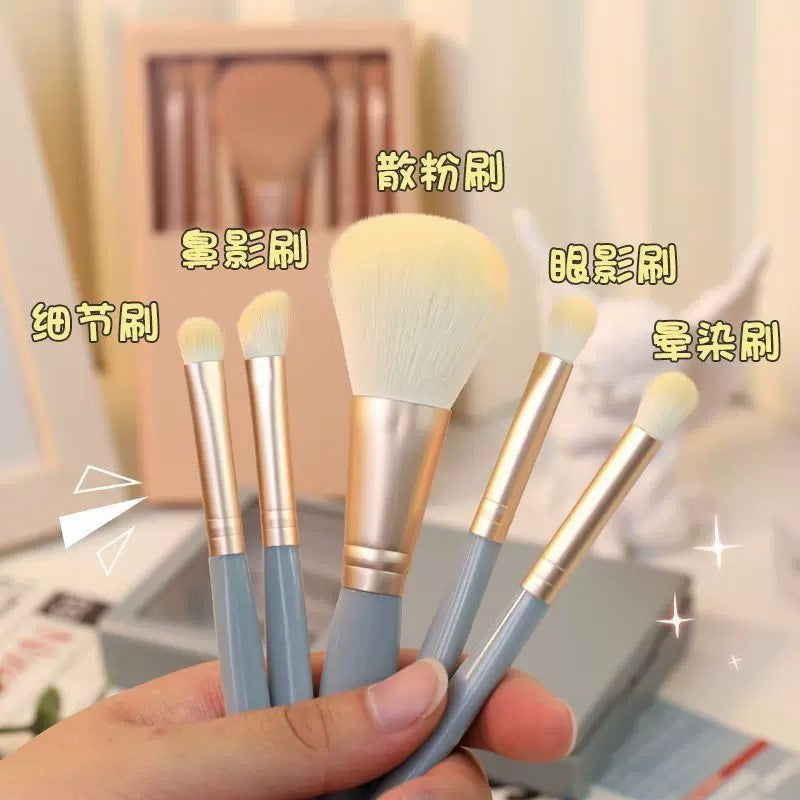5-Pc Travel Makeup Brush Set with Mirror | Soft Powder