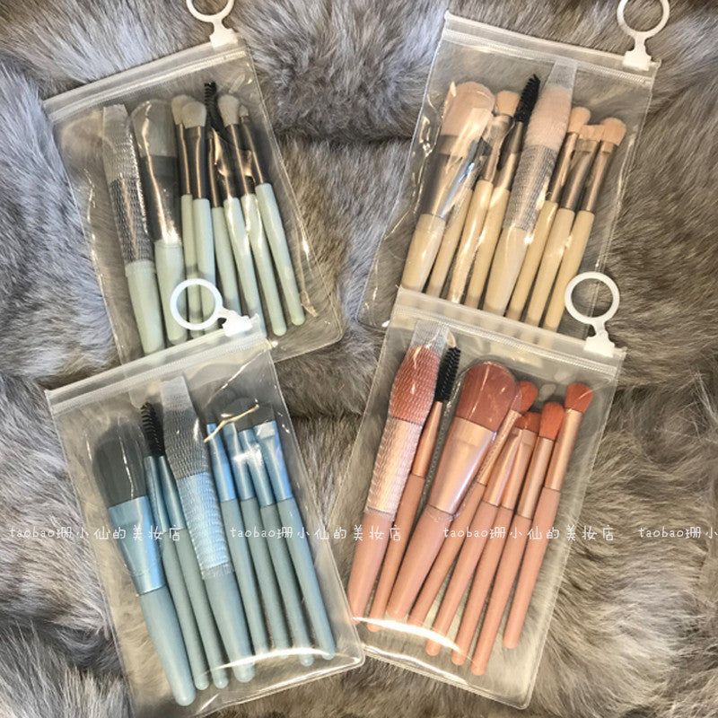 8-Pc Animal Hair Makeup Brush Set | Portable Travel Kit