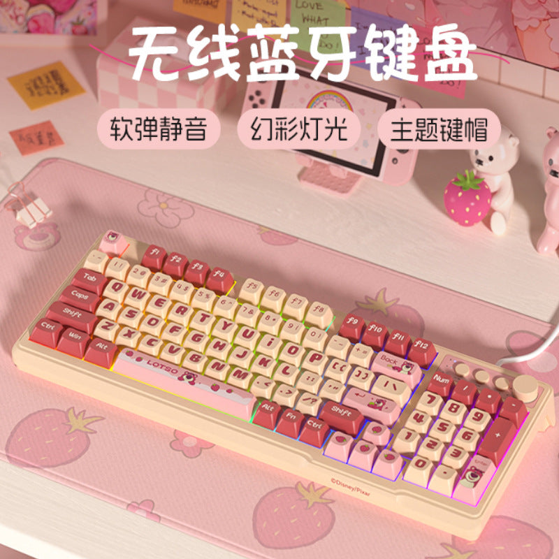Cute Strawberry Bear Wireless Keyboard Mouse Set