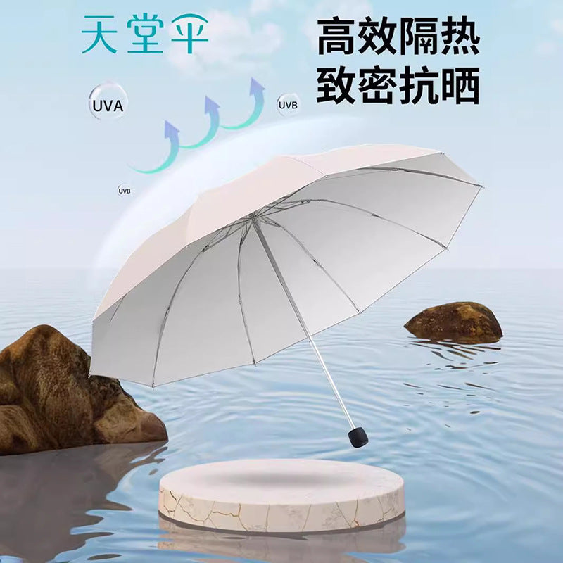 Paradise 10 Bone Large Silver Rubber Sunscreen Sun Umbrella
