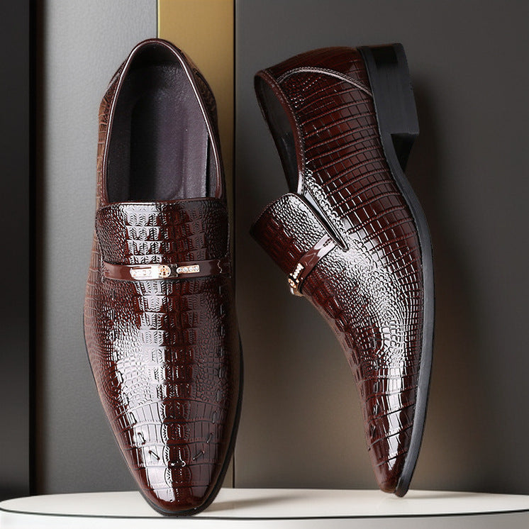 Men’s Crocodile Pattern Slip-On Leather Shoes