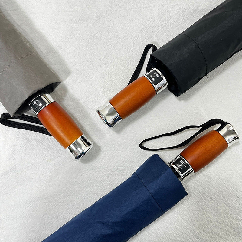Full-Automatic Wooden Handle Silver-Plated UV Sun Umbrella