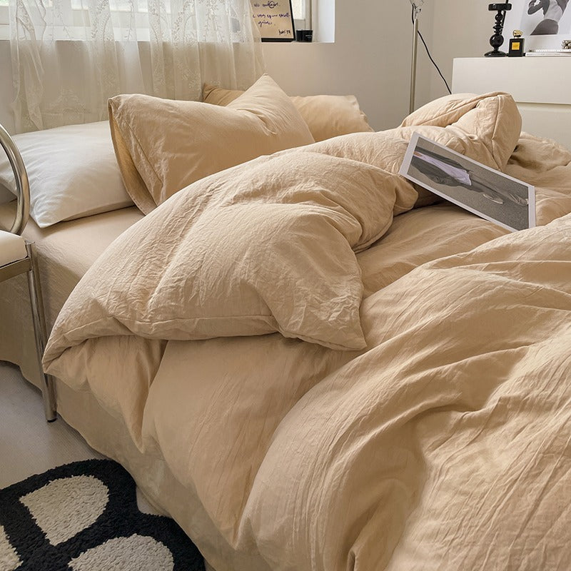 Ultra-Soft Minimalist Washed Cotton Bedding & Fitted Sheet Set