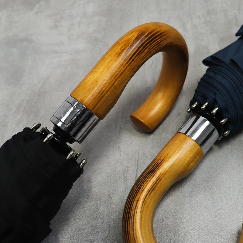 10-Bone Automatic Double Business Umbrella with Solid Wood Hook