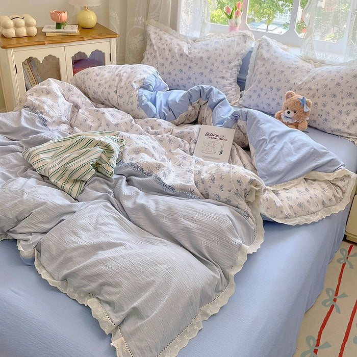 A-Grade Double-Layer Gauze Cotton Lace Bedding Set
