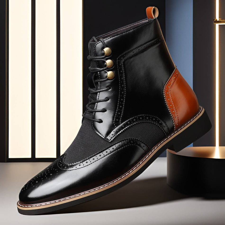Men’s Colorblock High-Top Leather Boots Trendy