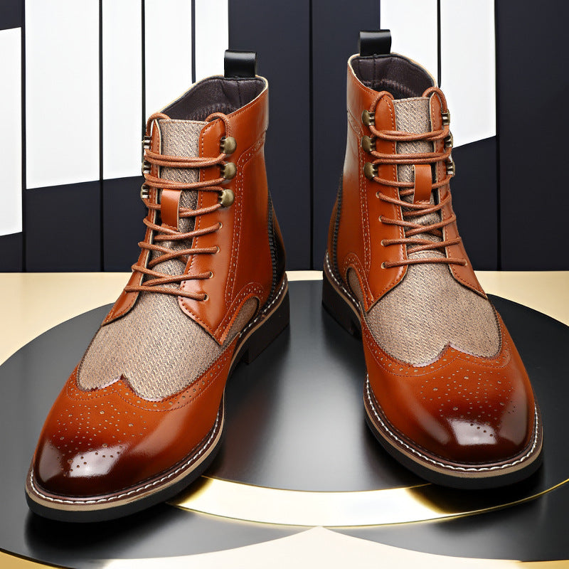 Men’s Colorblock High-Top Leather Boots Trendy
