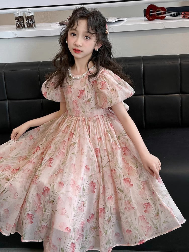 2026 Girls Summer Puff Sleeve Princess Dress