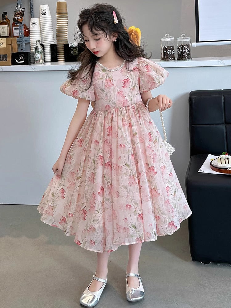 2026 Girls Summer Puff Sleeve Princess Dress