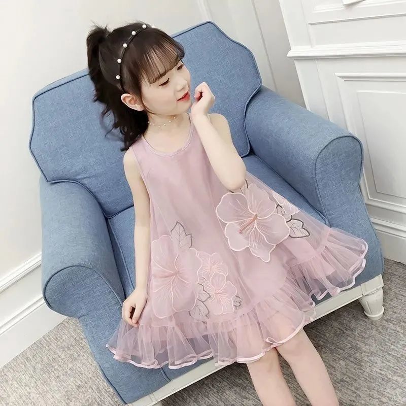2026 Girls Puffy Gauze Princess Vest Dress