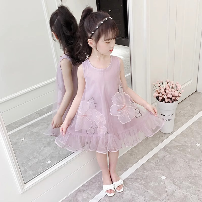 2026 Girls Puffy Gauze Princess Vest Dress