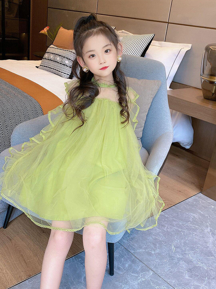 2026 Girls Korean-Style Lace Mesh Princess Dress