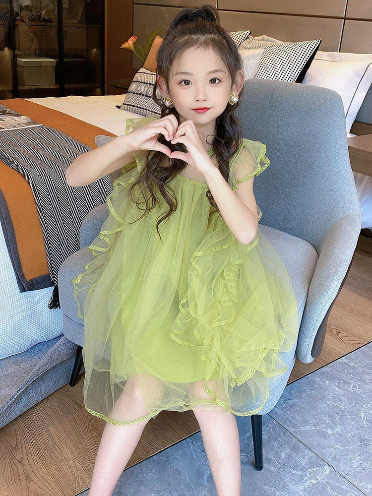 2026 Girls Korean-Style Lace Mesh Princess Dress
