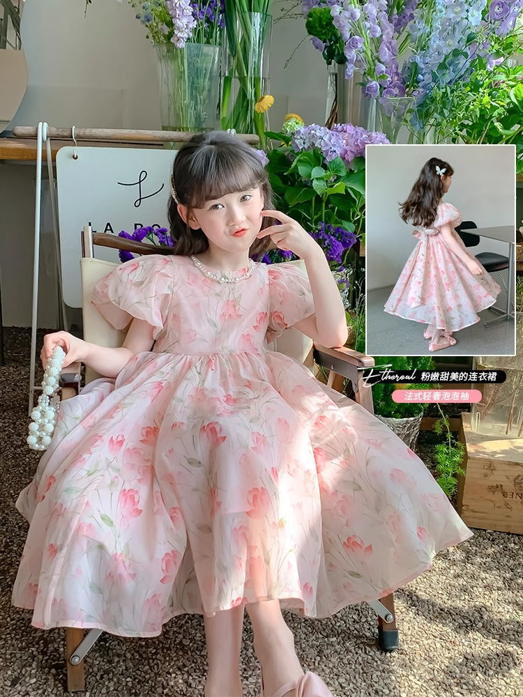2026 Girls Puff Sleeve Princess Summer Dress